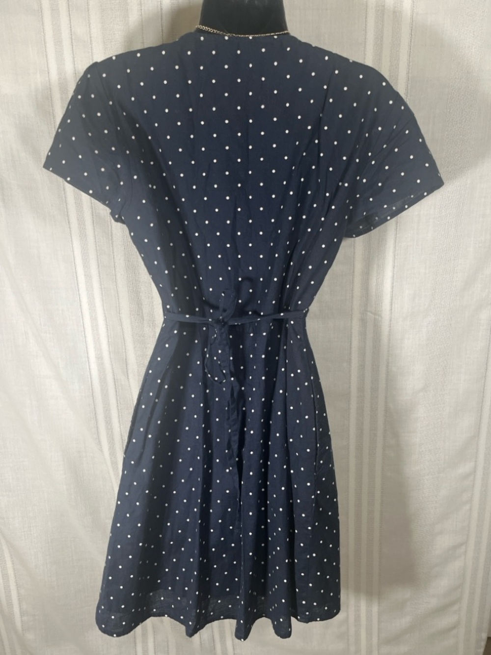 Abercrombie & Fitch Navy Polka Dot Tie Front Dress Size M Button Front Pockets - Picture 5 of 8